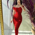 Solid Color Dress Elegant Summer Off-Shoulder Pleated