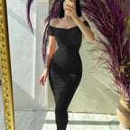 Solid Color Dress Elegant Summer Off-Shoulder Pleated