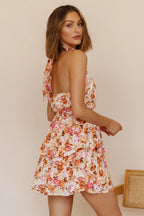 Women's Floral Halter Backless Ruffled Mini Dress