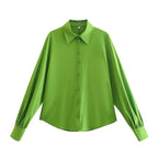 Women's Apple Green Single-Breasted Shirt Fashionable Women Polo Collar Long-Sleeved Shirt Women