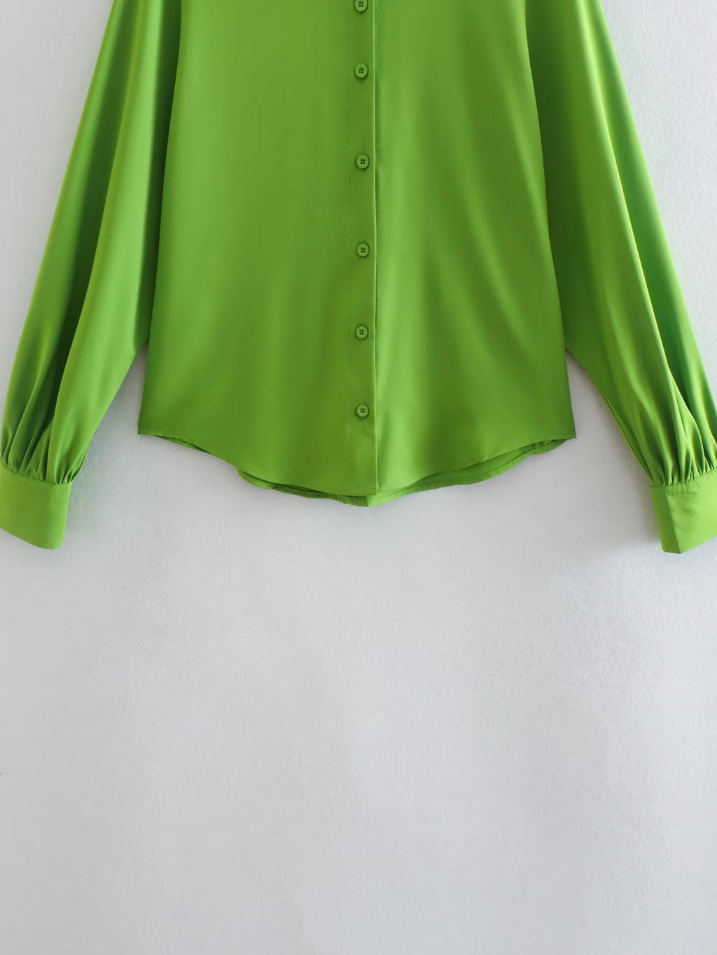 Women's Apple Green Single-Breasted Shirt Fashionable Women Polo Collar Long-Sleeved Shirt Women