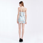 Summer Sheath Slim Dress Slim Strap Metallic One-Step
