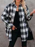 Women's Women Clothing Autumn Winter Plaid Shirt Mid-Length Loose Lapels Cardigan Shirt