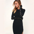Solid Color Buttons Split Dress