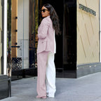 Autumn Winter Trend Multicolor Simple Long-Sleeve Top Casual Trousers Set