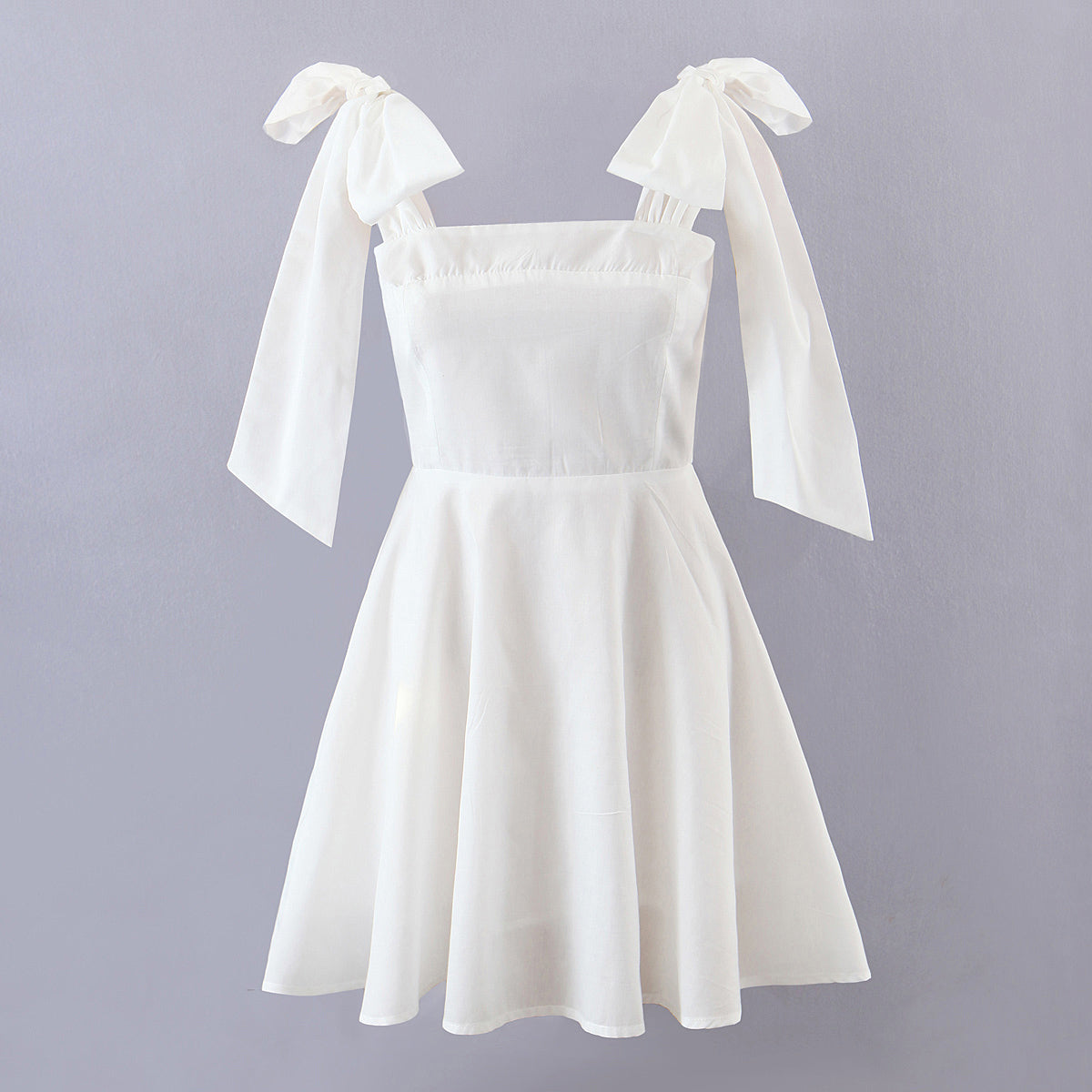 Women's Spring Women Shoulder Bow Pure White Holiday Waist Dress
