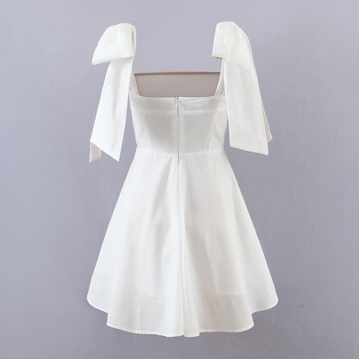 Women's Spring Women Shoulder Bow Pure White Holiday Waist Dress