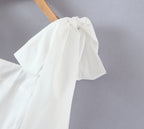 Women's Spring Women Shoulder Bow Pure White Holiday Waist Dress