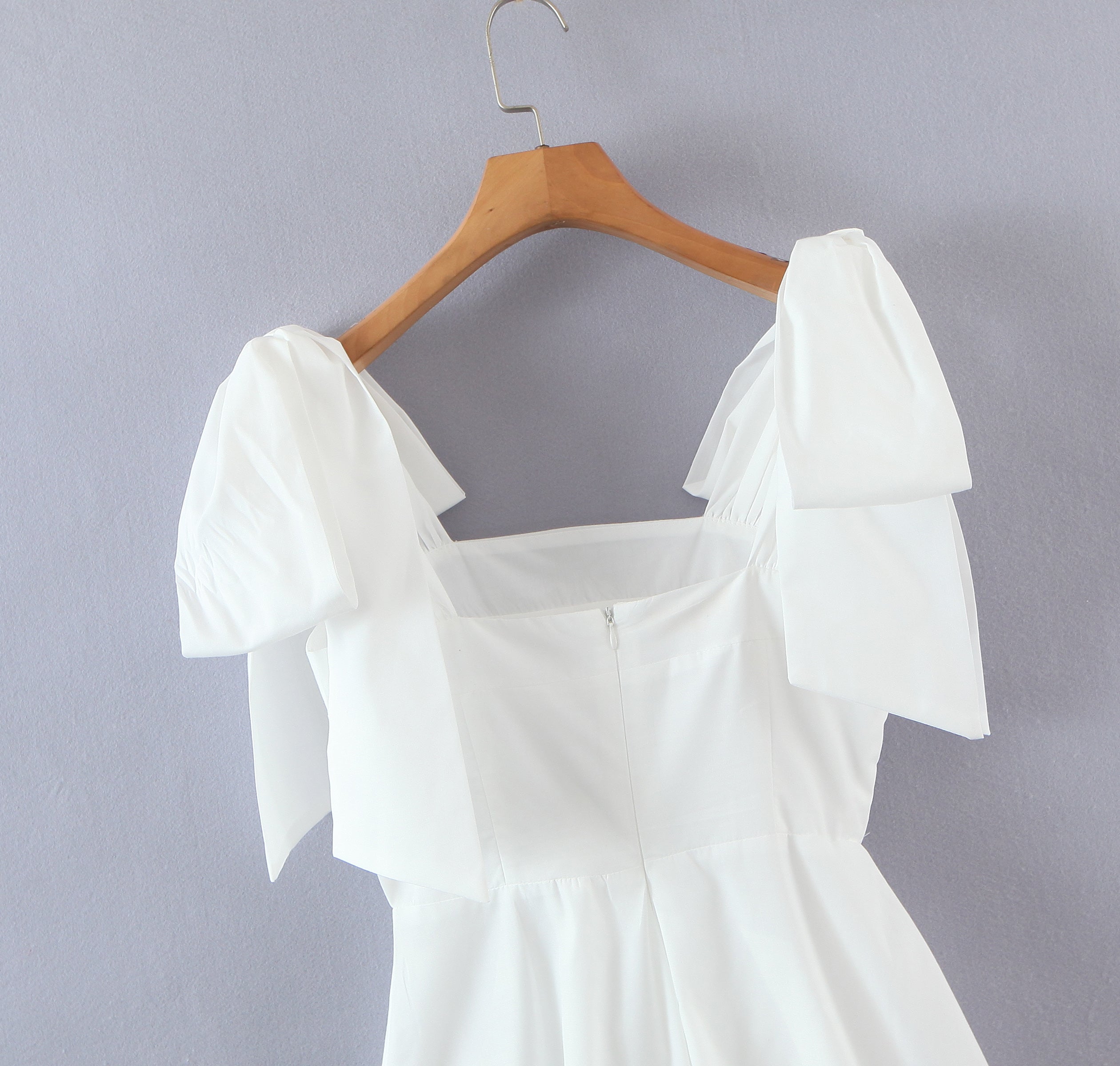 Women's Spring Women Shoulder Bow Pure White Holiday Waist Dress
