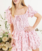 Women's Floral Square-Neck Tiered Mini Dress