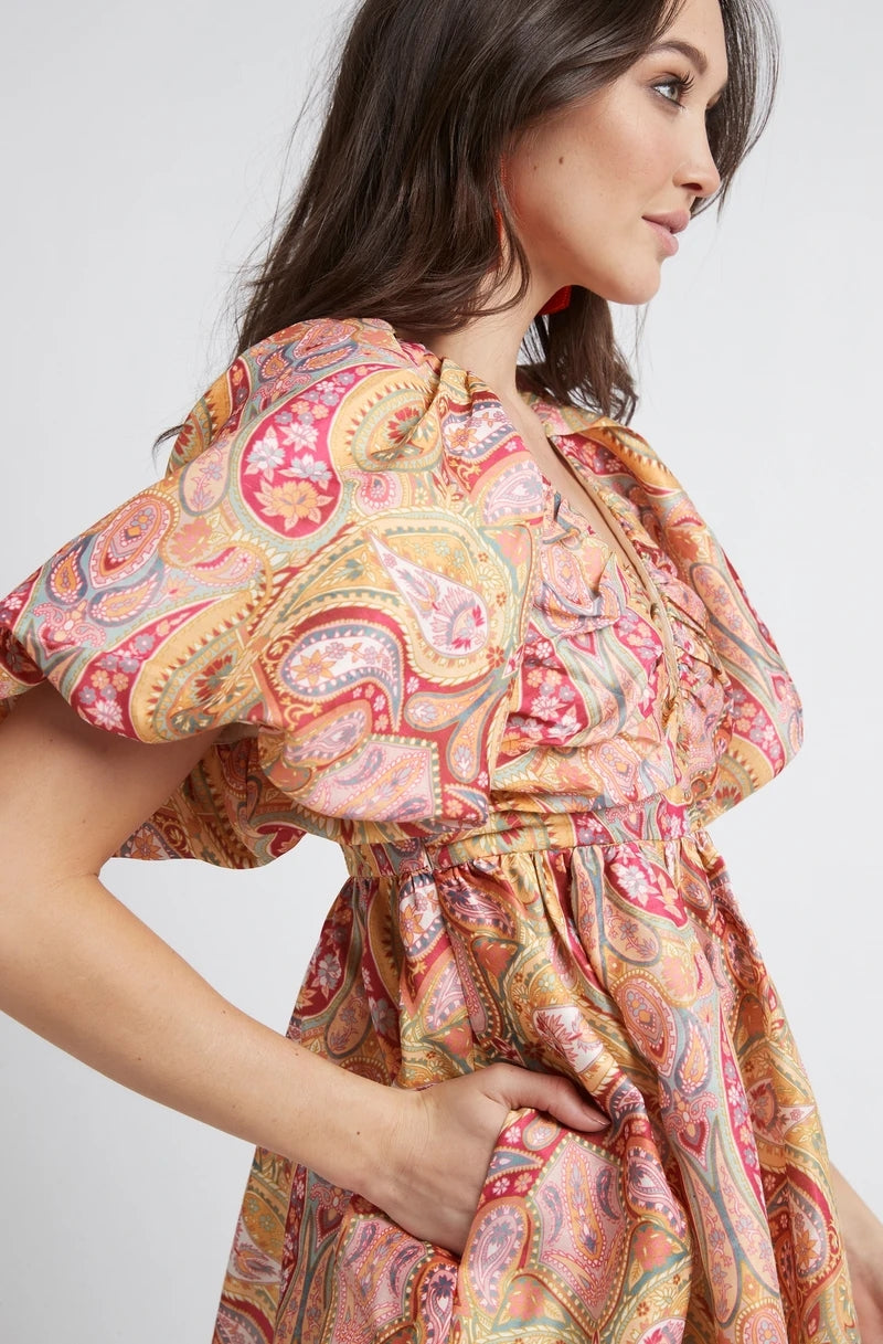 Vintage Paisley V-Neck Dress