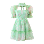 Women's Floral Lace Cutout Puff Sleeve A-Line Mini Dress