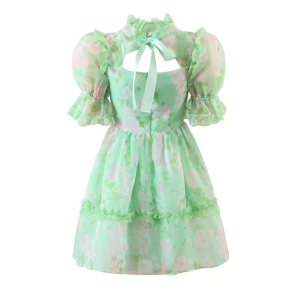 Women's Floral Lace Cutout Puff Sleeve A-Line Mini Dress