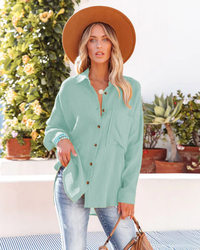 Women's Drop-Shoulder Button Shirt – Loose Long Sleeve