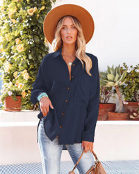 Women's Drop-Shoulder Button Shirt – Loose Long Sleeve