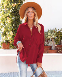 Women's Drop-Shoulder Button Shirt – Loose Long Sleeve