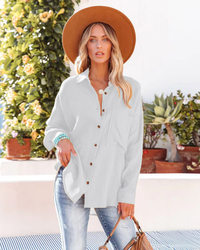 Women's Drop-Shoulder Button Shirt – Loose Long Sleeve