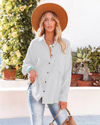 Women's Drop-Shoulder Button Shirt – Loose Long Sleeve