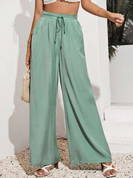 High Waist Solid Color Elastic Waist Lace-Up Loose Pants