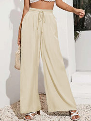 High Waist Solid Color Elastic Waist Lace-Up Loose Pants