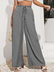High Waist Solid Color Elastic Waist Lace-Up Loose Pants