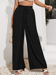 High Waist Solid Color Elastic Waist Lace-Up Loose Pants