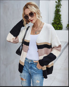 Women's Plus Size Cardigan Splicing Knitwear Top For