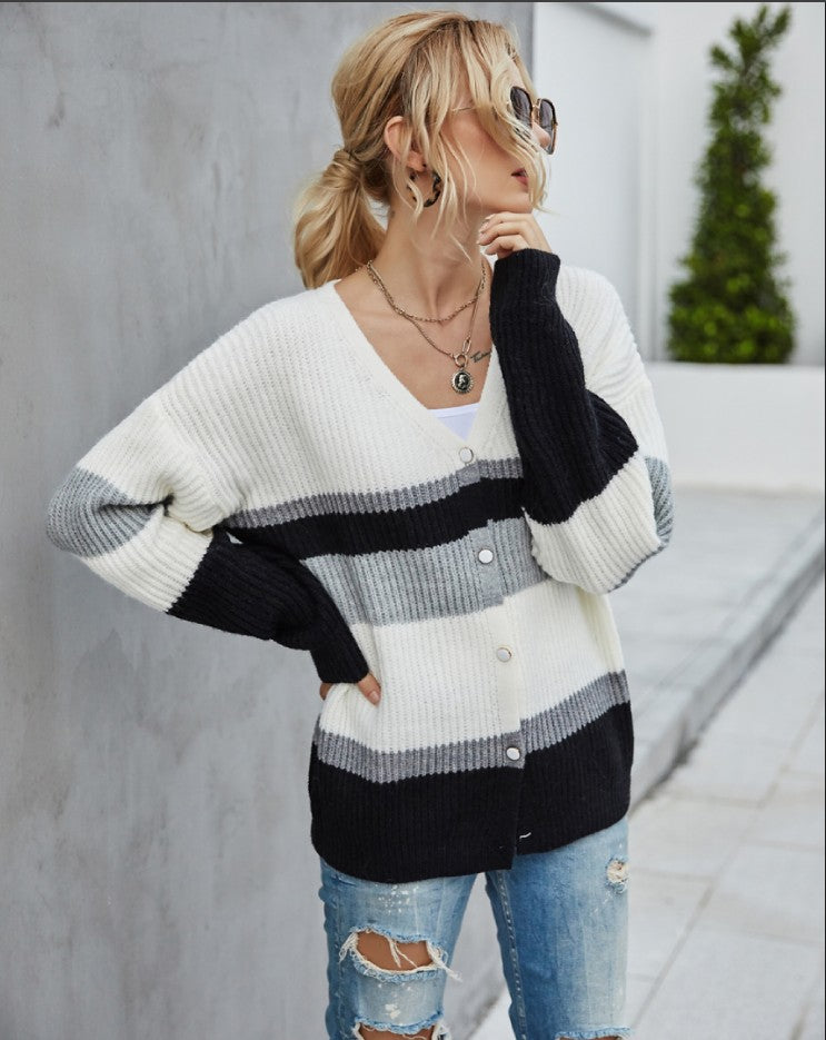 Women's Plus Size Cardigan Splicing Knitwear Top For