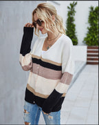 Women's Plus Size Cardigan Splicing Knitwear Top For