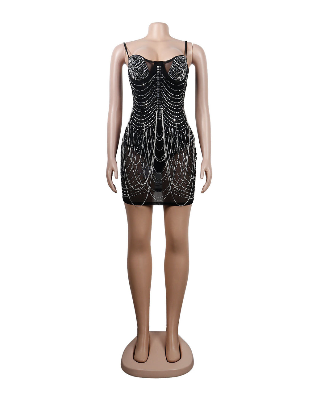 Women's Rhinestone Tassel Sweetheart Bodycon Midi Dress