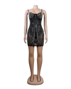 Women's Rhinestone Tassel Sweetheart Bodycon Midi Dress