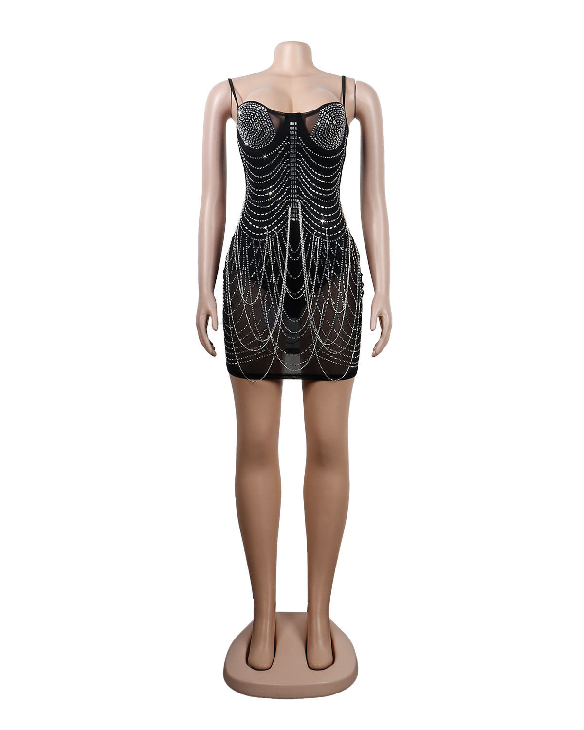 Women's Rhinestone Tassel Sweetheart Bodycon Midi Dress