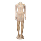 Women's Rhinestone Tassel Sweetheart Bodycon Midi Dress
