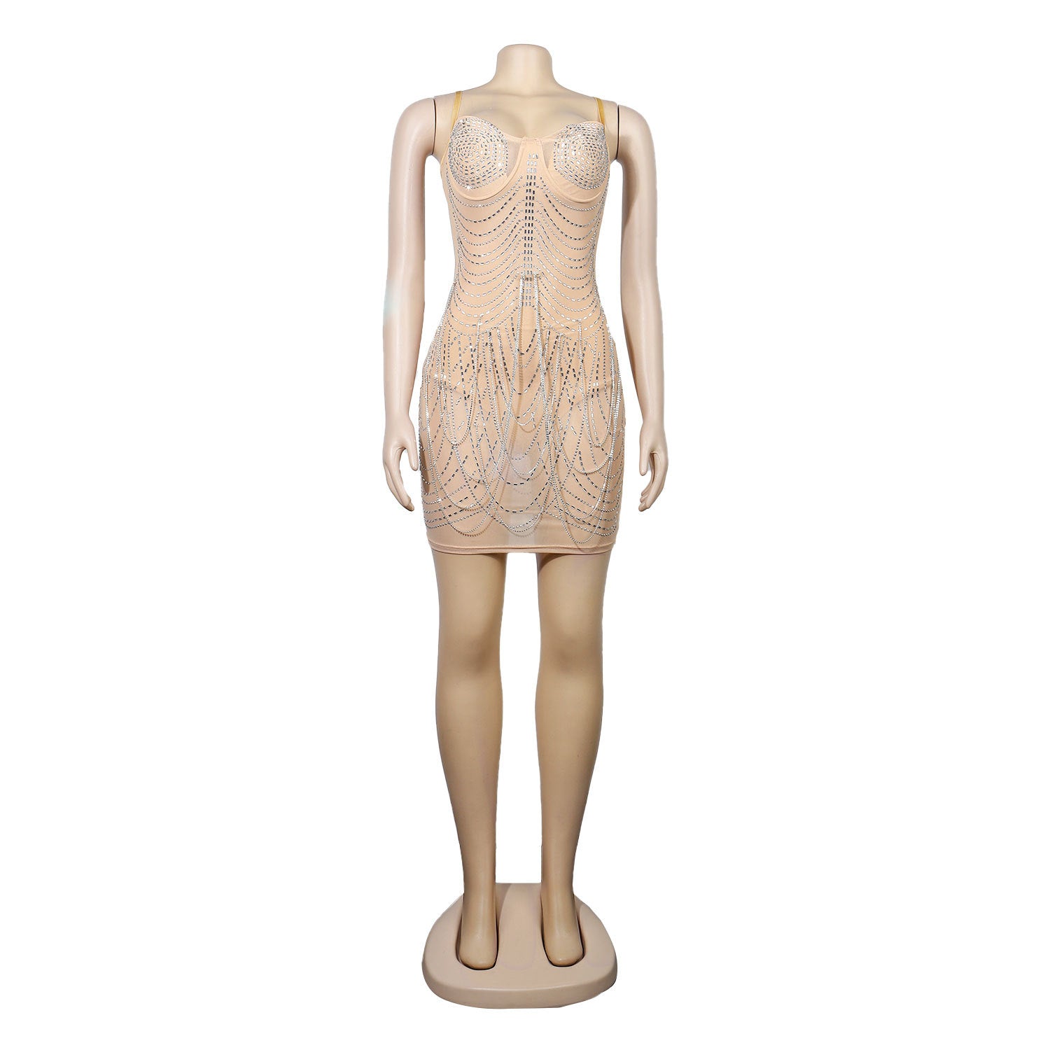 Women's Rhinestone Tassel Sweetheart Bodycon Midi Dress