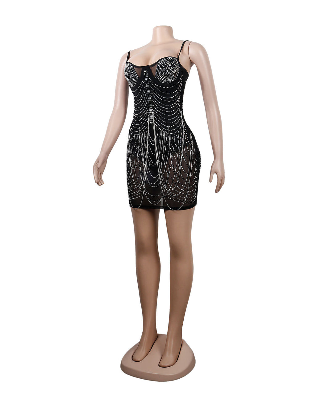 Women's Rhinestone Tassel Sweetheart Bodycon Midi Dress