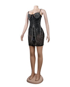 Women's Rhinestone Tassel Sweetheart Bodycon Midi Dress