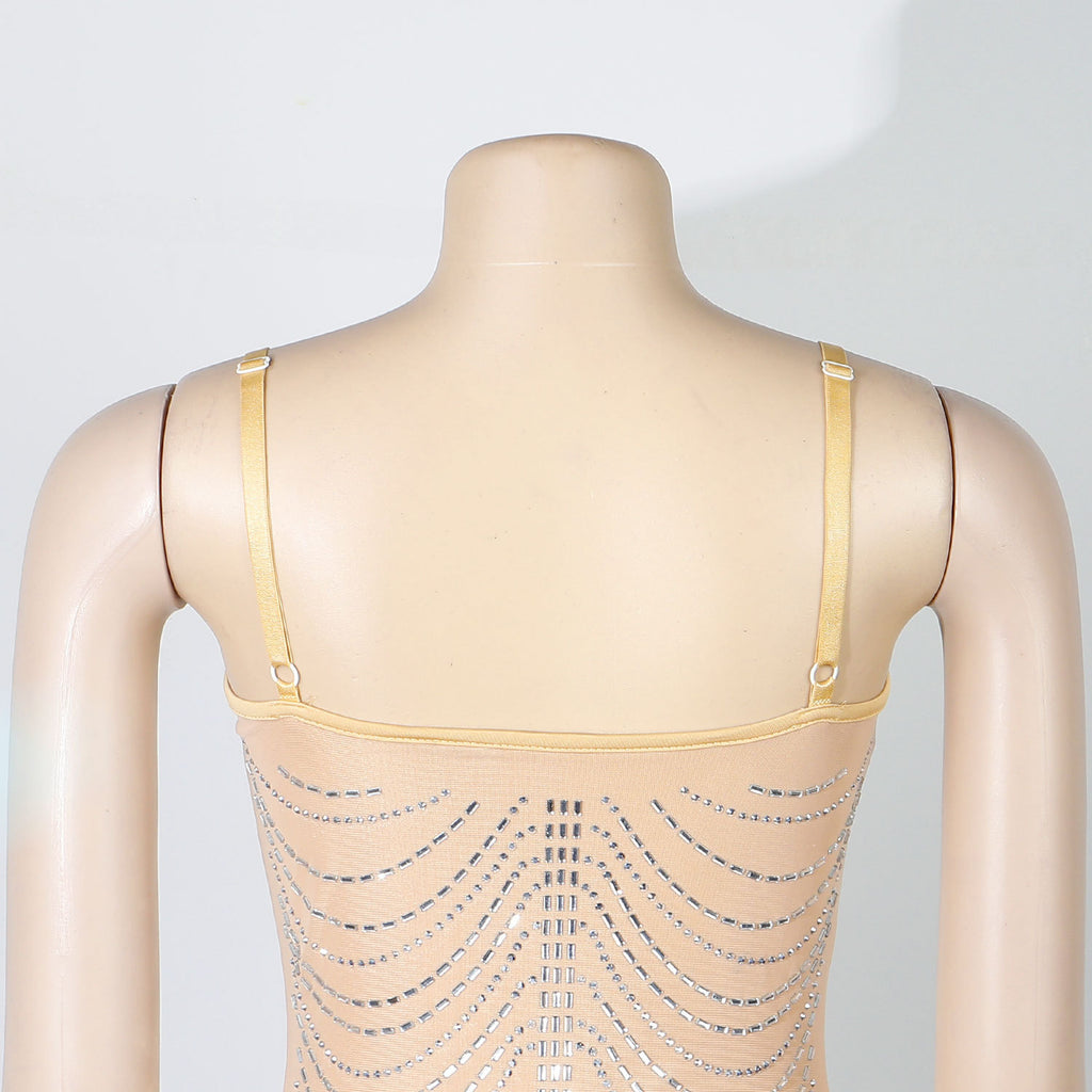 Women's Rhinestone Tassel Sweetheart Bodycon Midi Dress