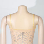 Women's Rhinestone Tassel Sweetheart Bodycon Midi Dress