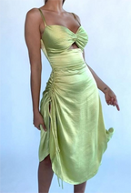 Women's Light Green Drawstring Asymmetric Dress