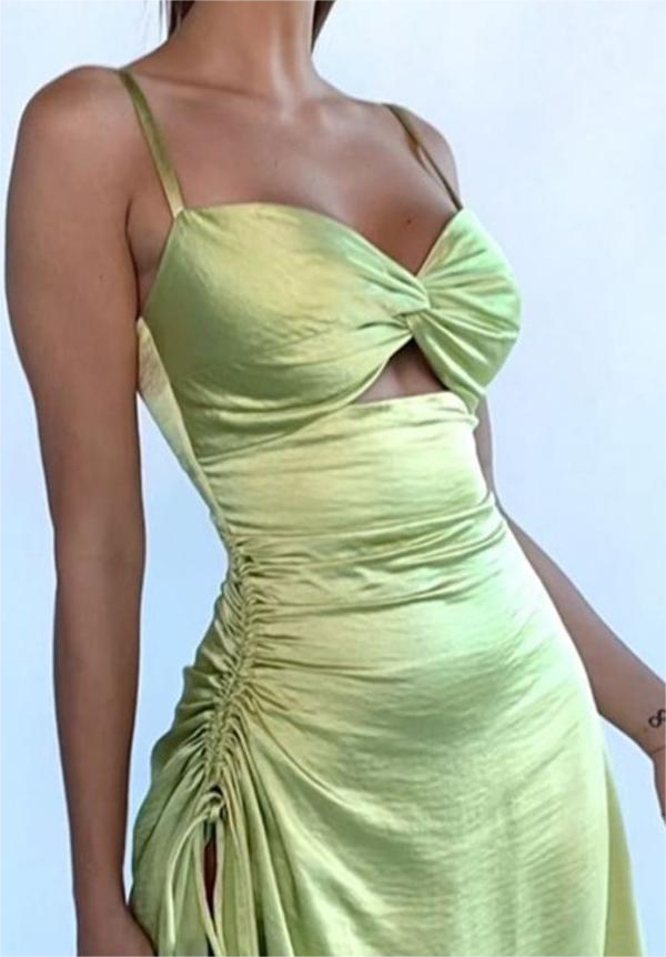 Women's Light Green Drawstring Asymmetric Dress