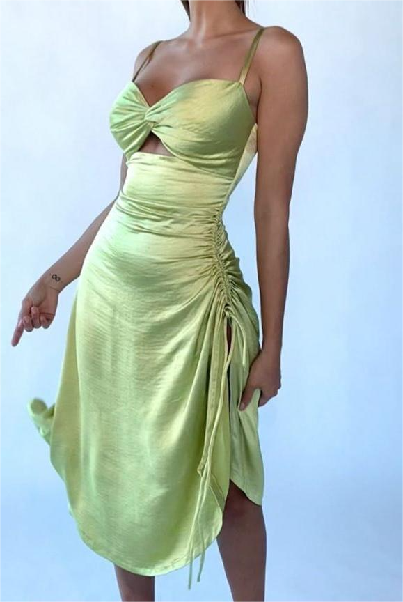 Women's Light Green Drawstring Asymmetric Dress
