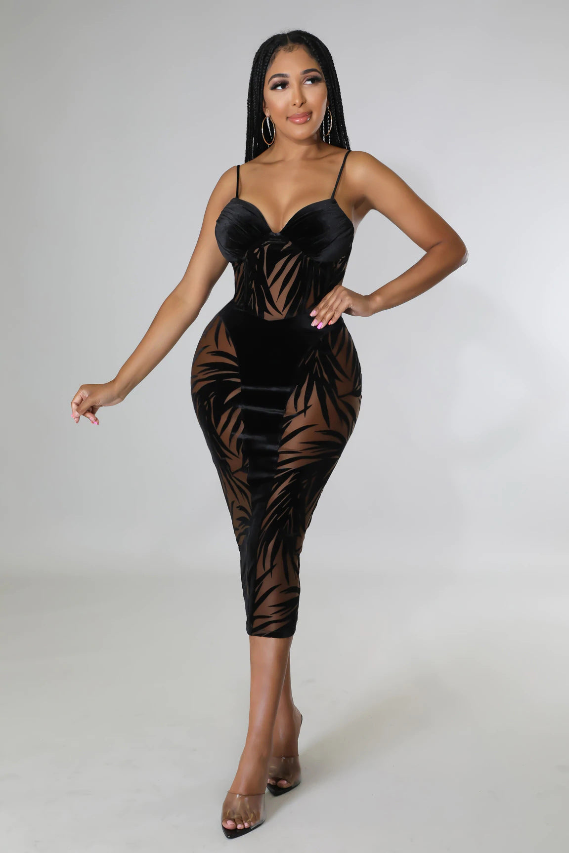 Women's Backless Mesh Sheath Suspenders Dress