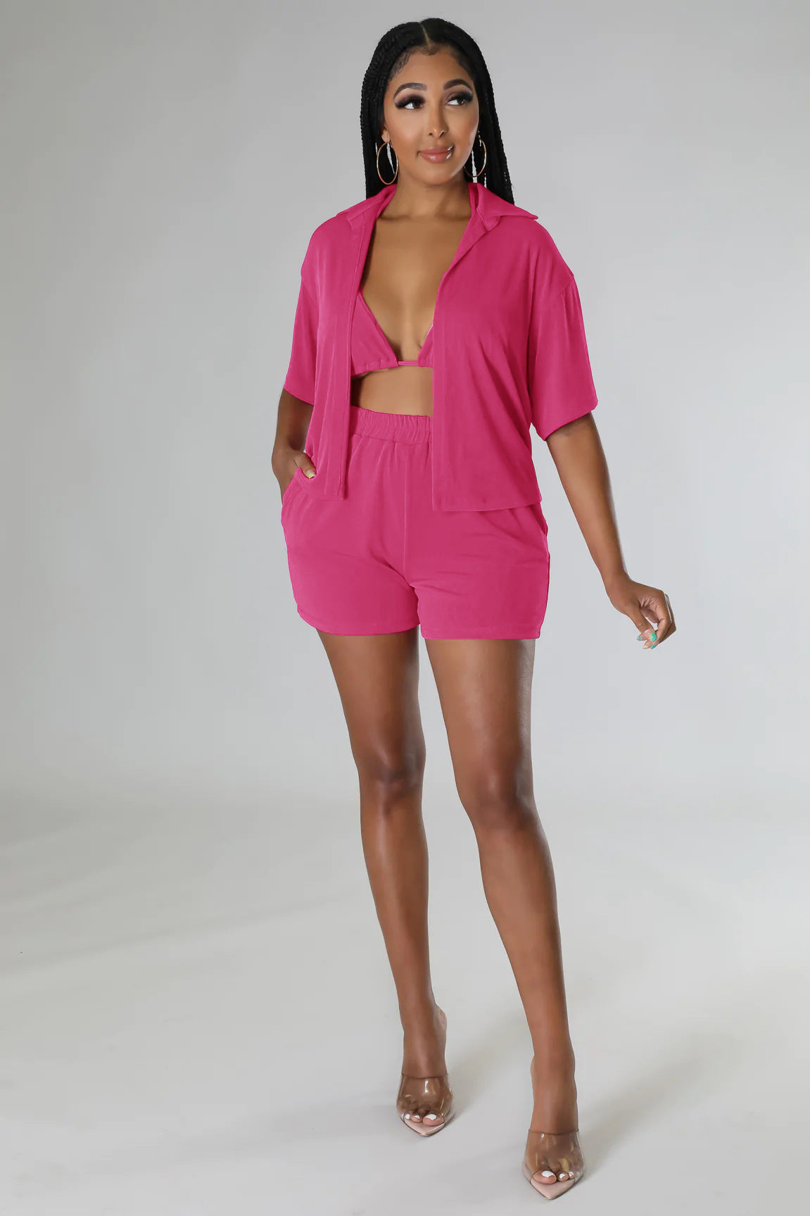 Women's Solid Color Shacket Casual Coordinated Two-Piece Set