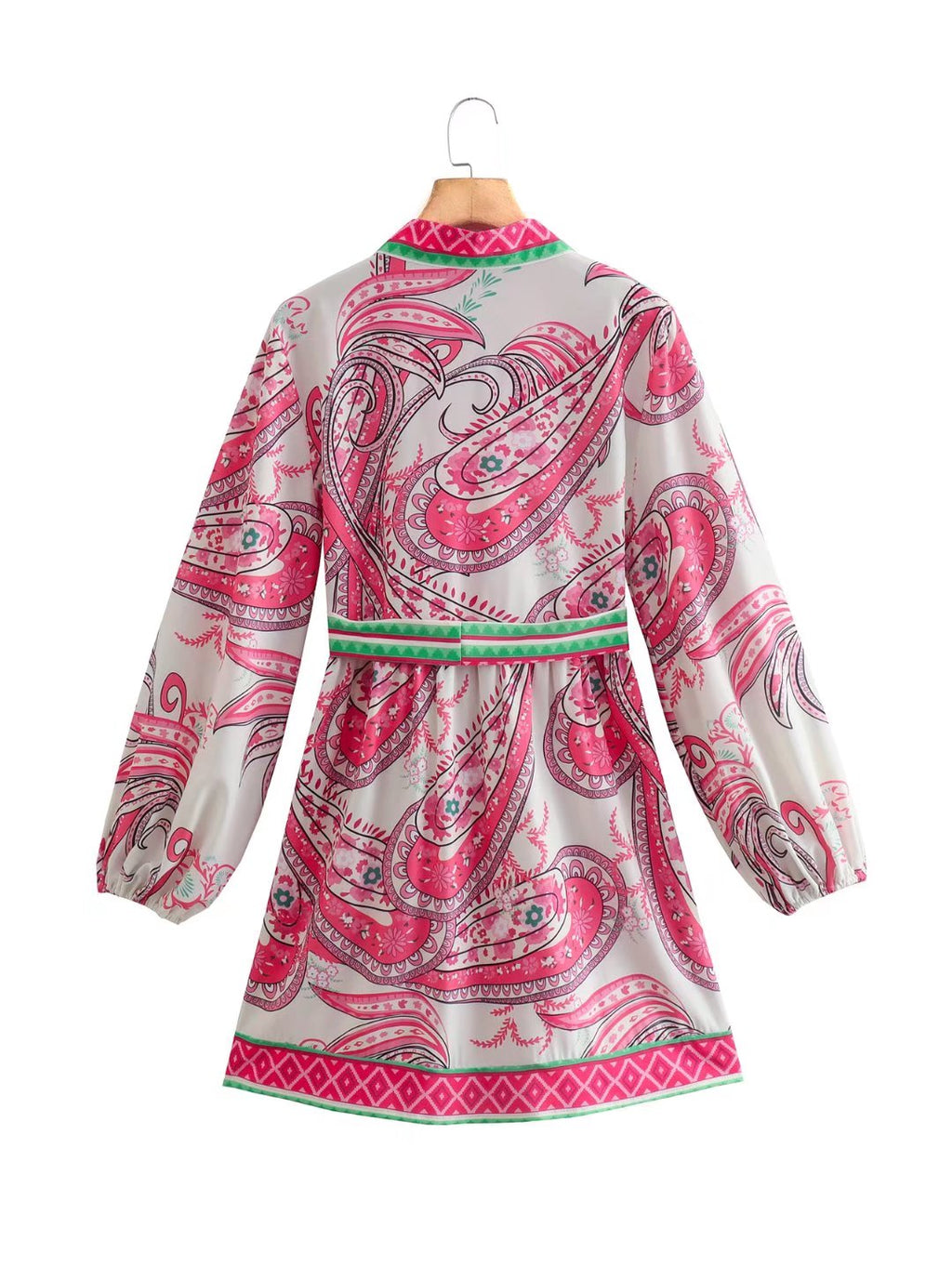 Floral Paisley Belted V-Neck Mini Dress