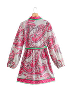 Floral Paisley Belted V-Neck Mini Dress