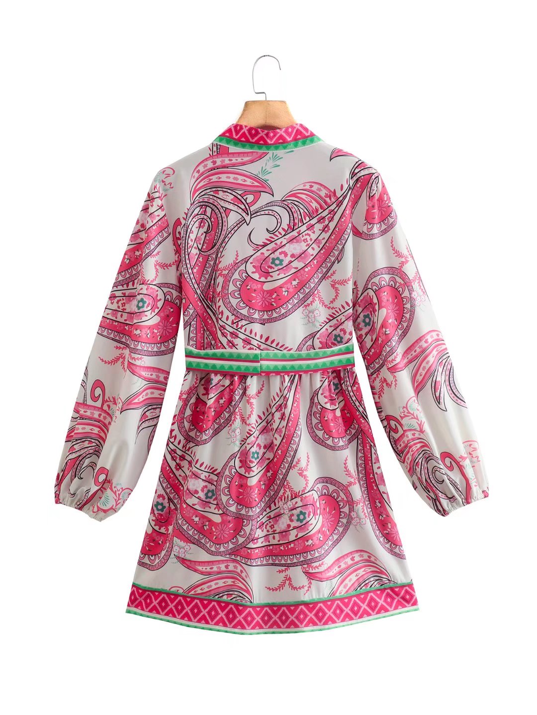 Floral Paisley Belted V-Neck Mini Dress