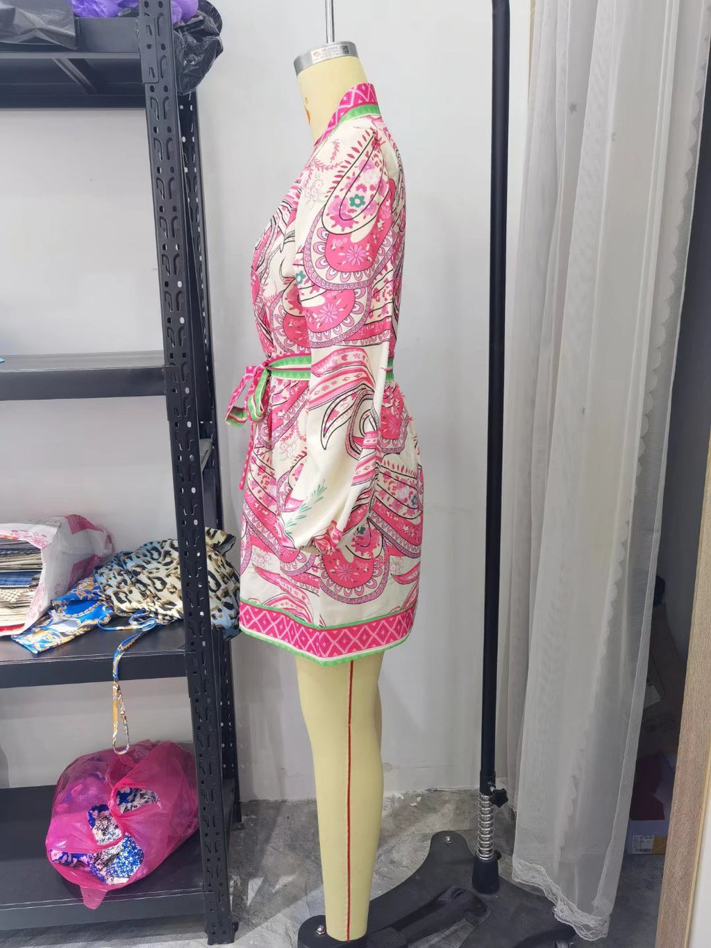 Floral Paisley Belted V-Neck Mini Dress