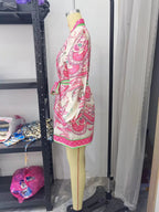 Floral Paisley Belted V-Neck Mini Dress