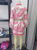 Floral Paisley Belted V-Neck Mini Dress