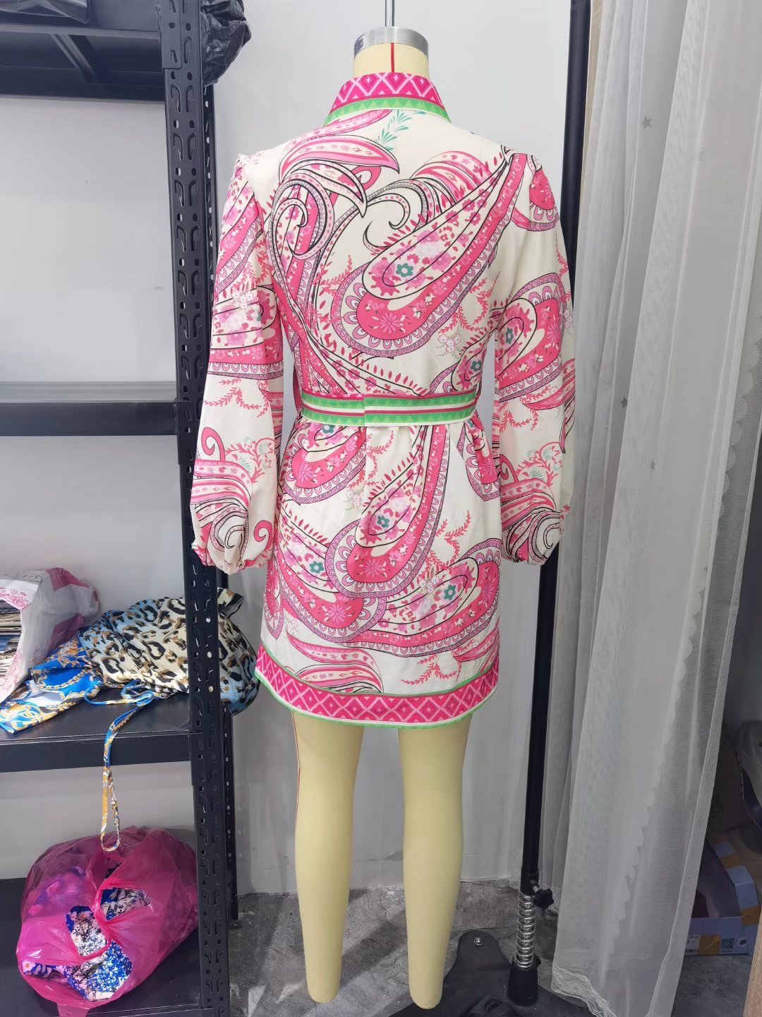 Floral Paisley Belted V-Neck Mini Dress